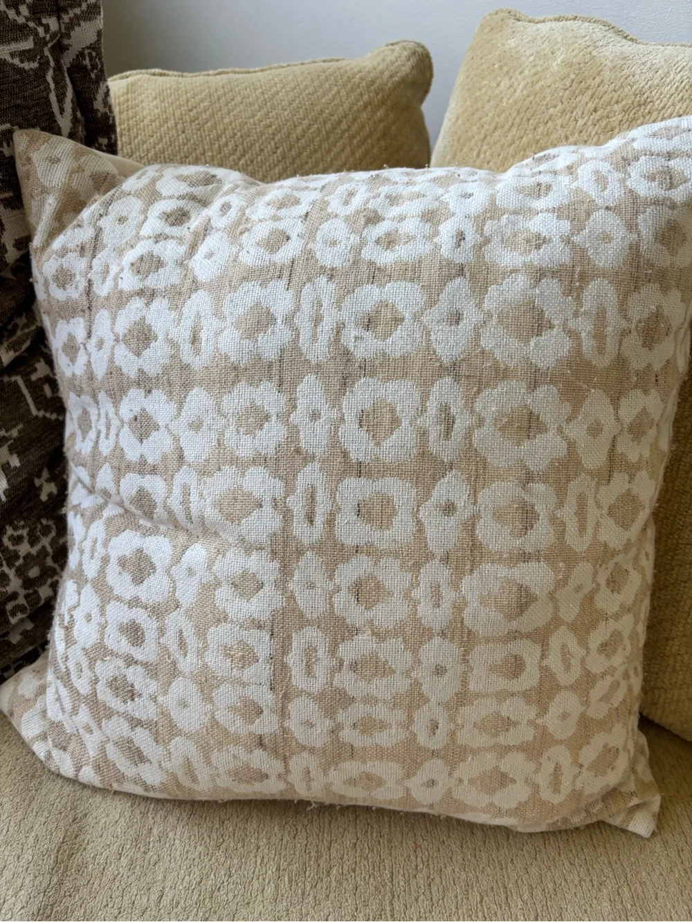 Floral Jacquard Cushion Cover - Cream and Tan Accent